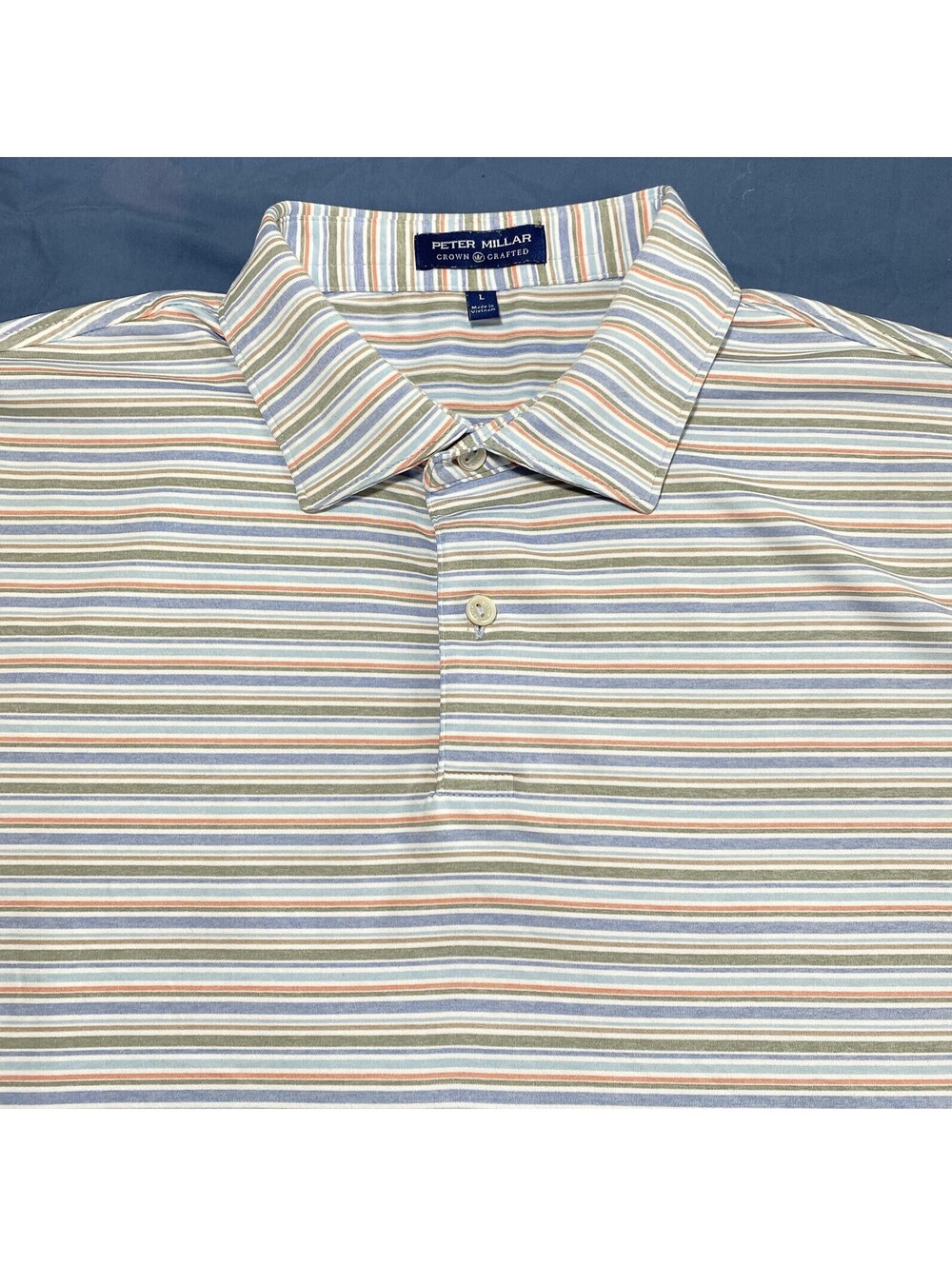 Peter Millar Crown Crafted Multicolor Striped Golf Polo Shirt - Size Large - Picture 1 of 10